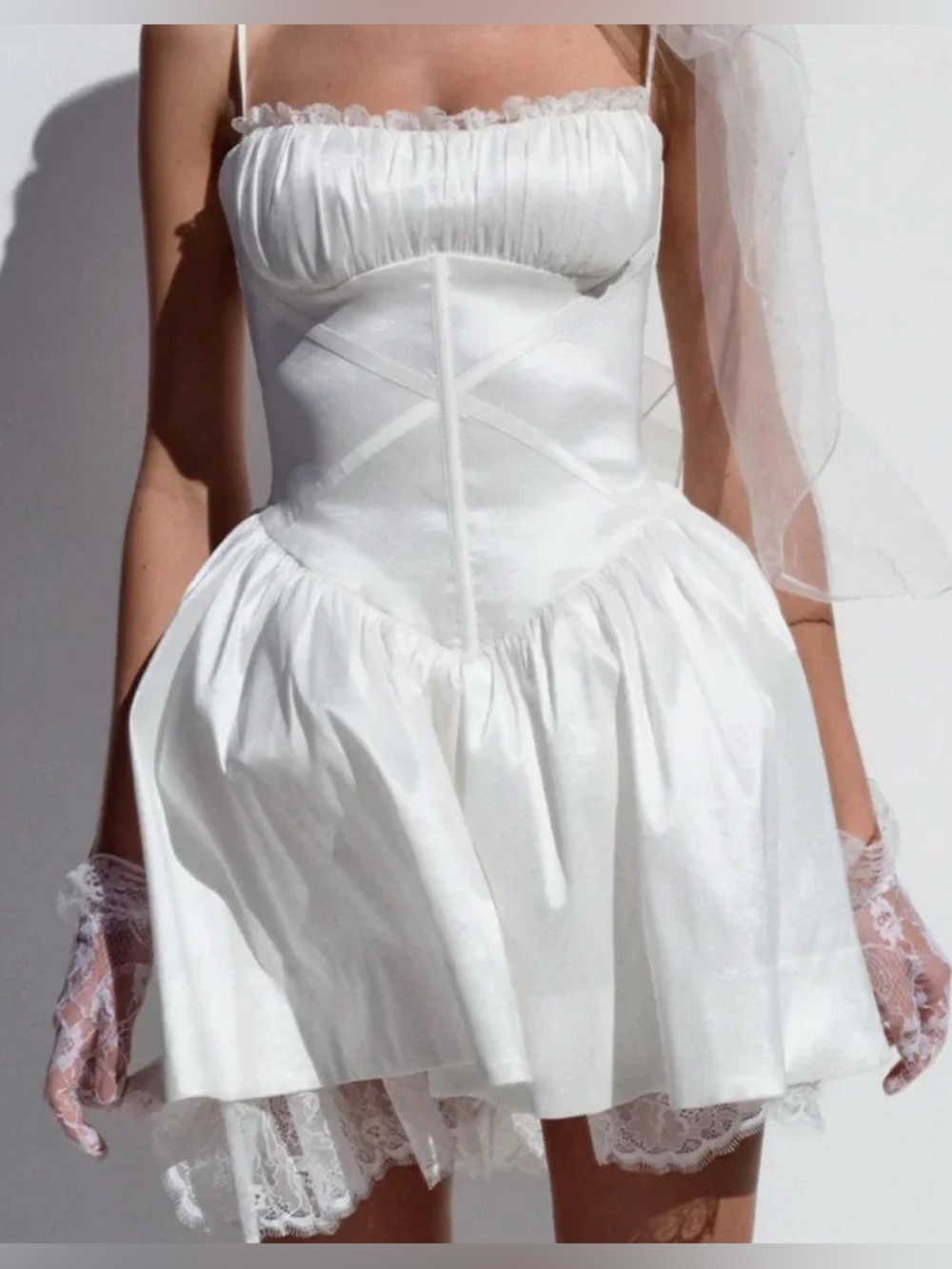 $429 NWT For Love & Lemons “Evelyn” Corset Mini Dress in White Sz 10